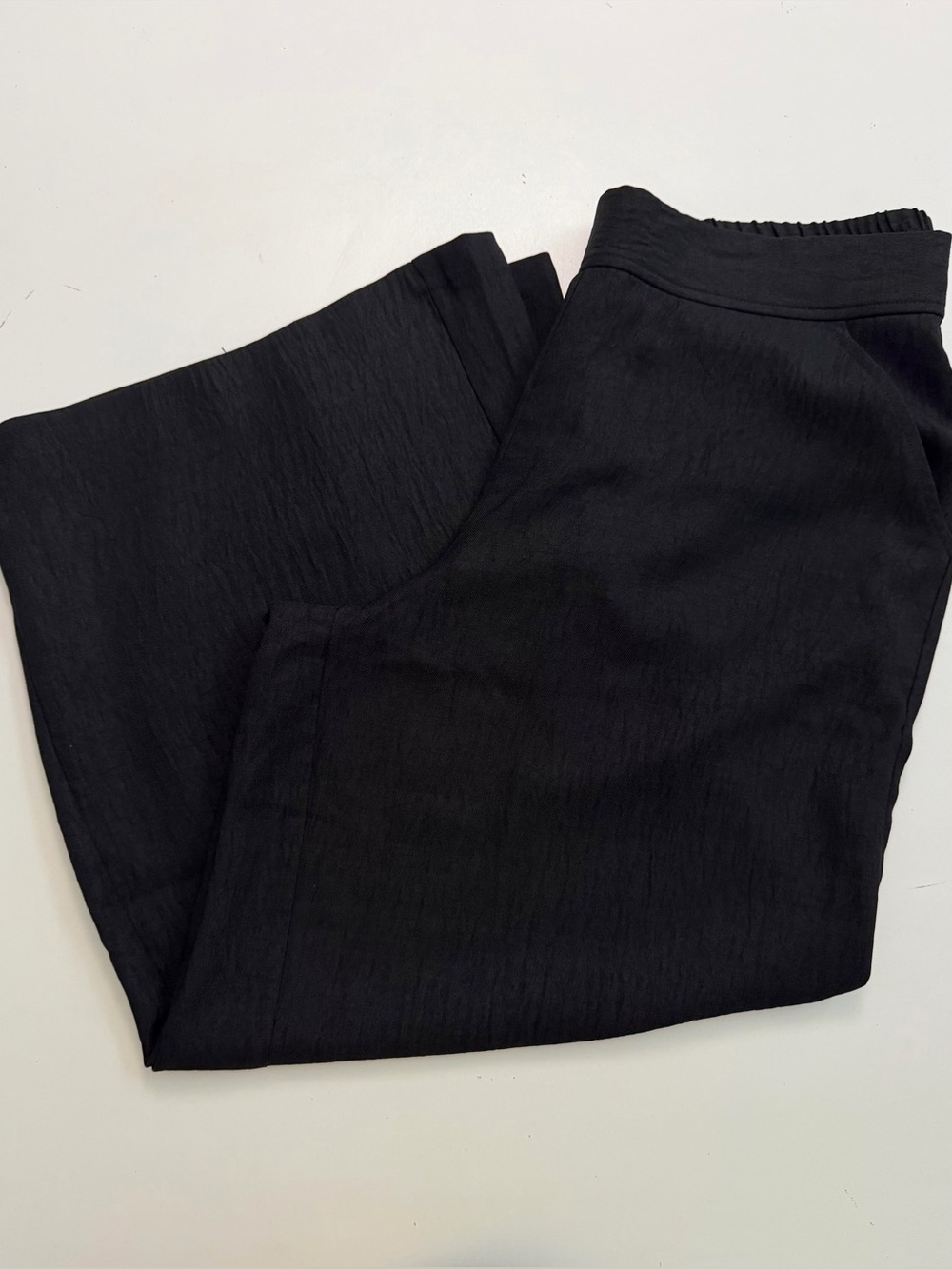 Max Studio Pants Wide Leg Crop Ankle Pull On Lightweight Pockets Crinkle Black
